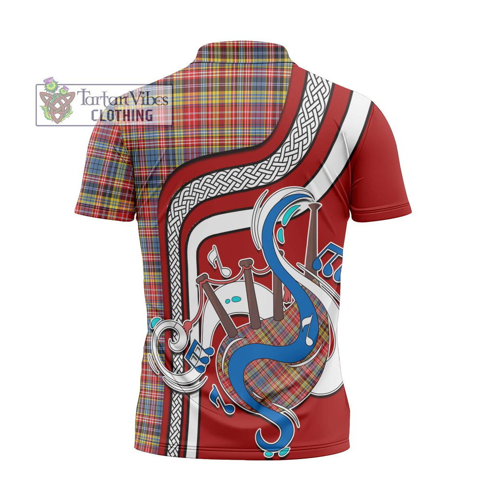 Drummond of Strathallan Modern Tartan Zipper Polo Shirt with Epic Bagpipe Style - Tartanvibesclothing Shop