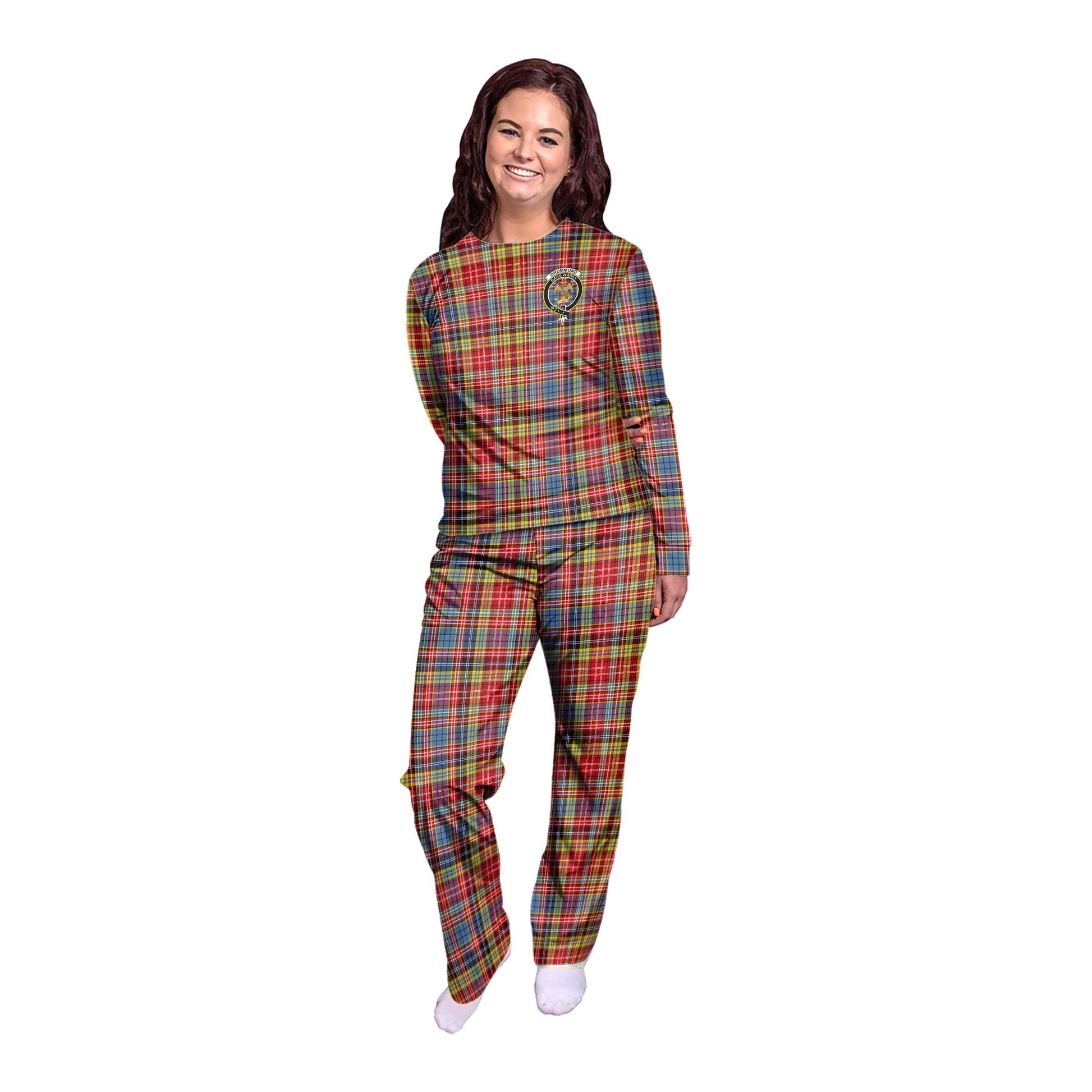 Drummond of Strathallan Modern Tartan Pajamas Family Set with Family Crest - Tartan Vibes Clothing