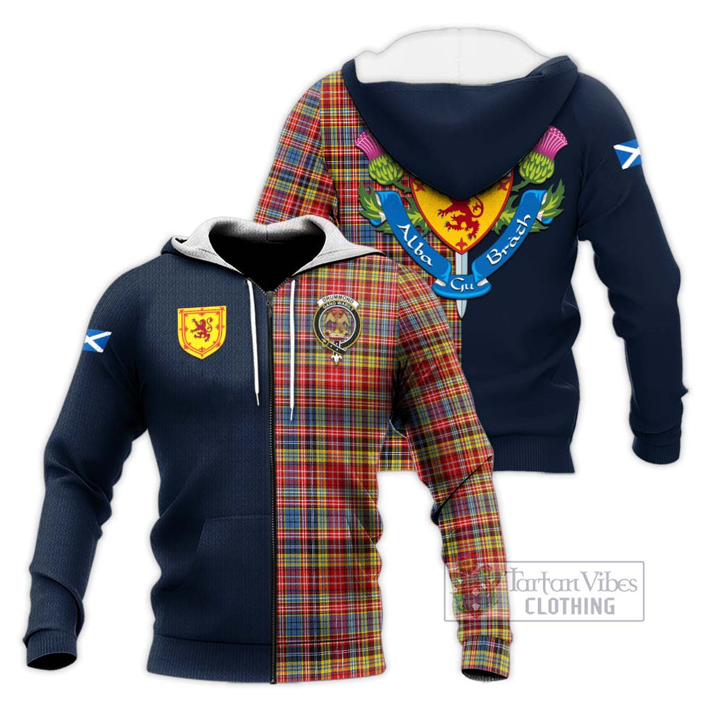 Tartan Vibes Clothing Drummond of Strathallan Modern Tartan Knitted Hoodie with Scottish Lion Royal Arm Half Style