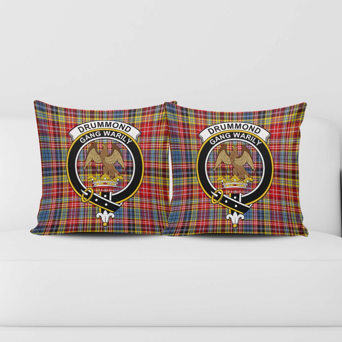 Drummond of Strathallan Modern Tartan Pillow Cover with Family Crest - Tartanvibesclothing