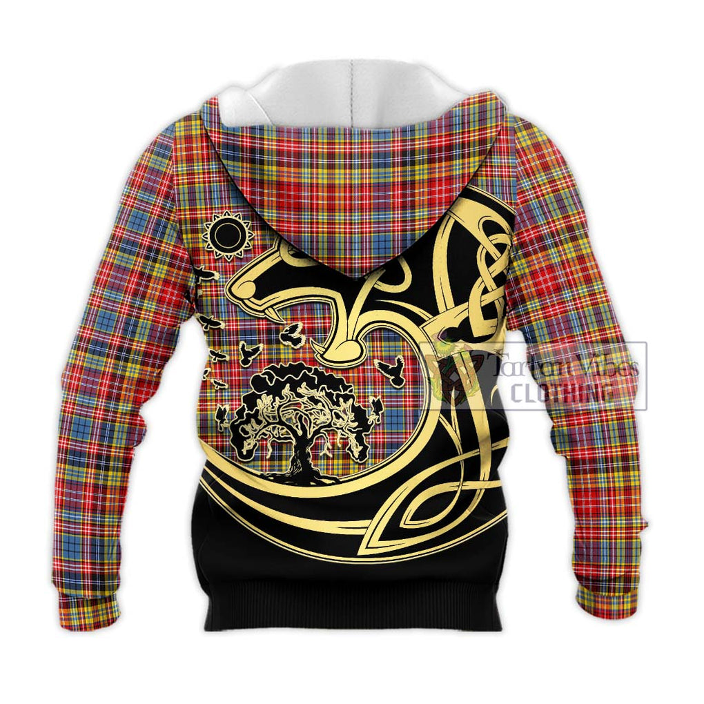 Drummond of Strathallan Modern Tartan Knitted Hoodie with Family Crest Celtic Wolf Style - Tartan Vibes Clothing