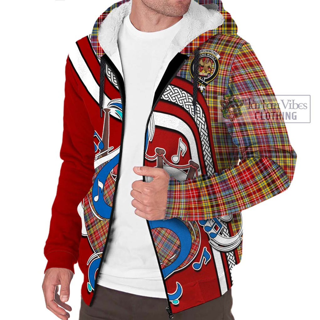 Drummond of Strathallan Modern Tartan Sherpa Hoodie with Epic Bagpipe Style Unisex - Tartanvibesclothing Shop