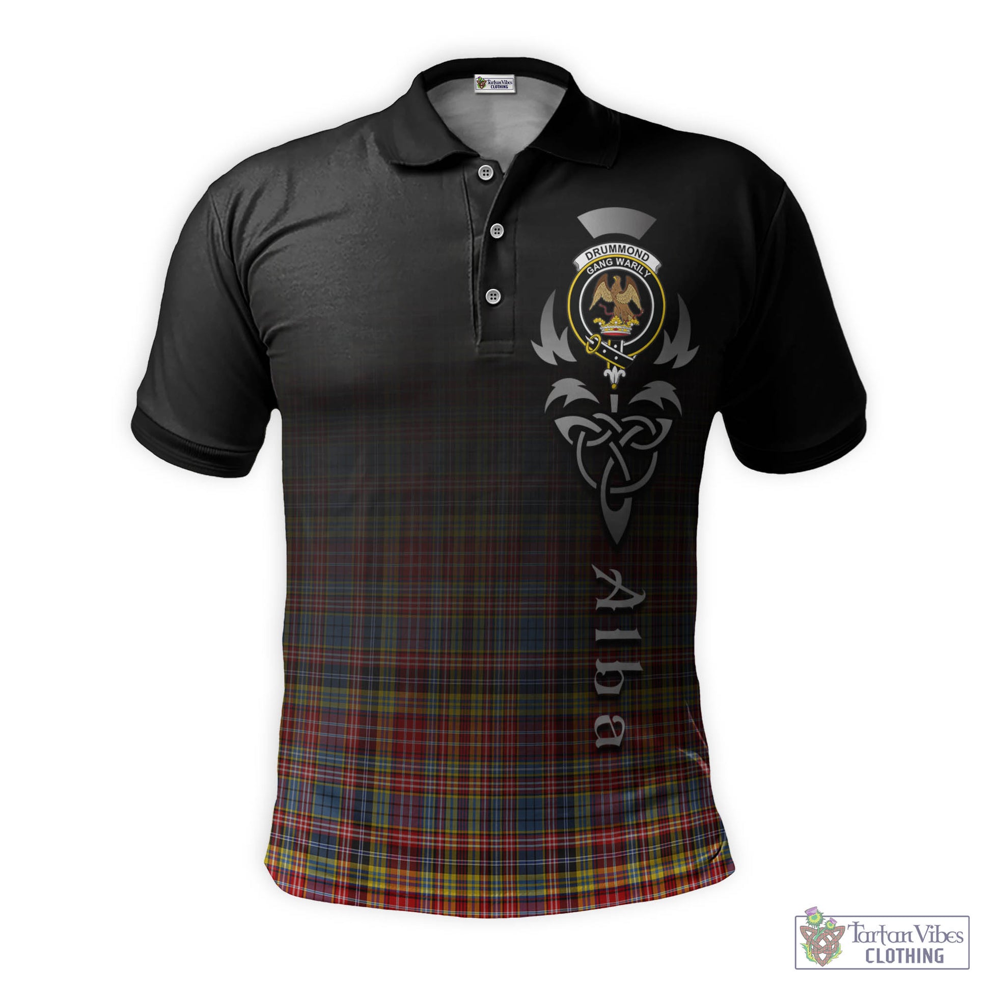 Tartan Vibes Clothing Drummond of Strathallan Modern Tartan Polo Shirt Featuring Alba Gu Brath Family Crest Celtic Inspired