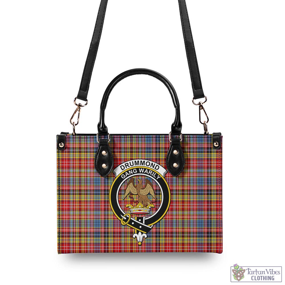 Tartan Vibes Clothing Drummond of Strathallan Modern Tartan Luxury Leather Handbags with Family Crest