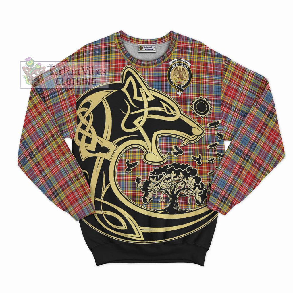 Drummond of Strathallan Modern Tartan Sweatshirt with Family Crest Celtic Wolf Style - Tartan Vibes Clothing