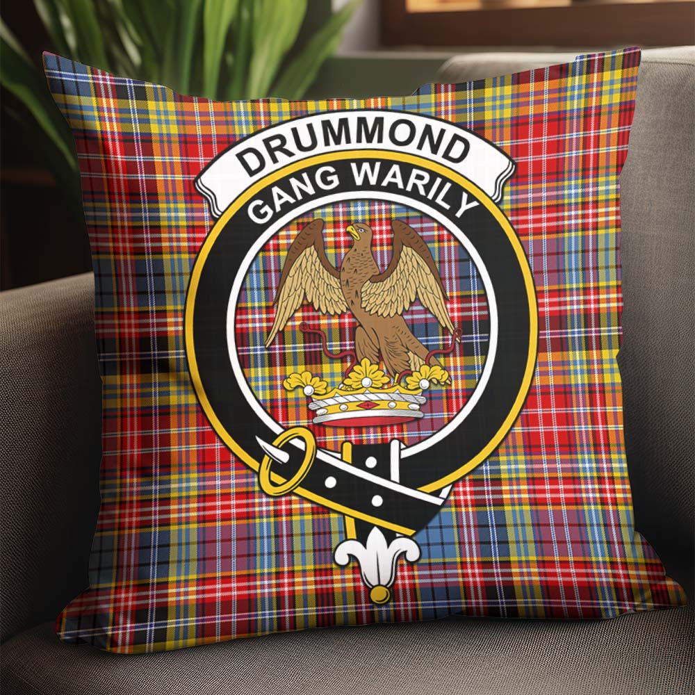 Drummond of Strathallan Modern Tartan Pillow Cover with Family Crest - Tartanvibesclothing