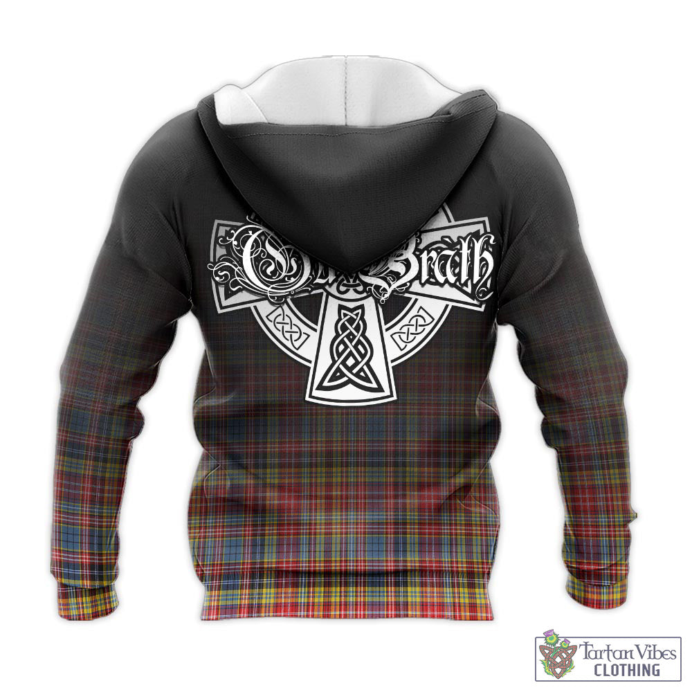 Tartan Vibes Clothing Drummond of Strathallan Modern Tartan Knitted Hoodie Featuring Alba Gu Brath Family Crest Celtic Inspired