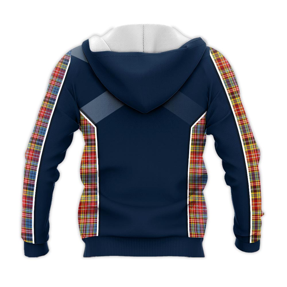 Tartan Vibes Clothing Drummond of Strathallan Modern Tartan Knitted Hoodie with Family Crest and Scottish Thistle Vibes Sport Style