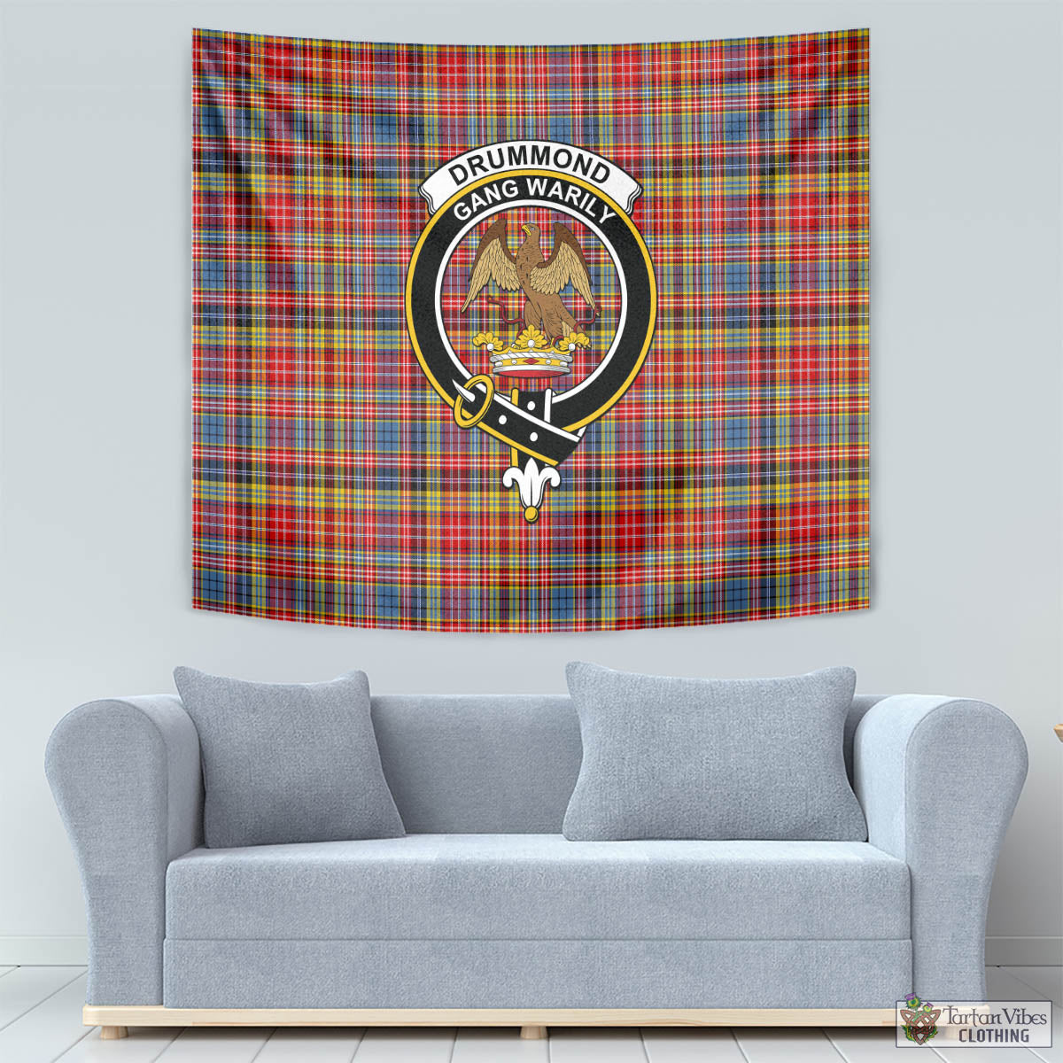 Tartan Vibes Clothing Drummond of Strathallan Modern Tartan Tapestry Wall Hanging and Home Decor for Room with Family Crest