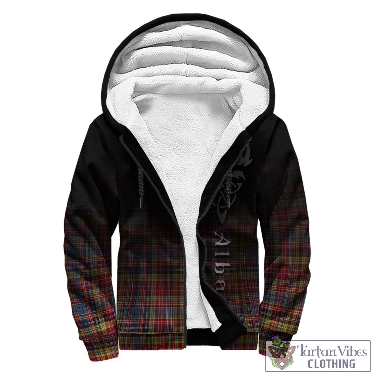 Tartan Vibes Clothing Drummond of Strathallan Modern Tartan Sherpa Hoodie Featuring Alba Gu Brath Family Crest Celtic Inspired