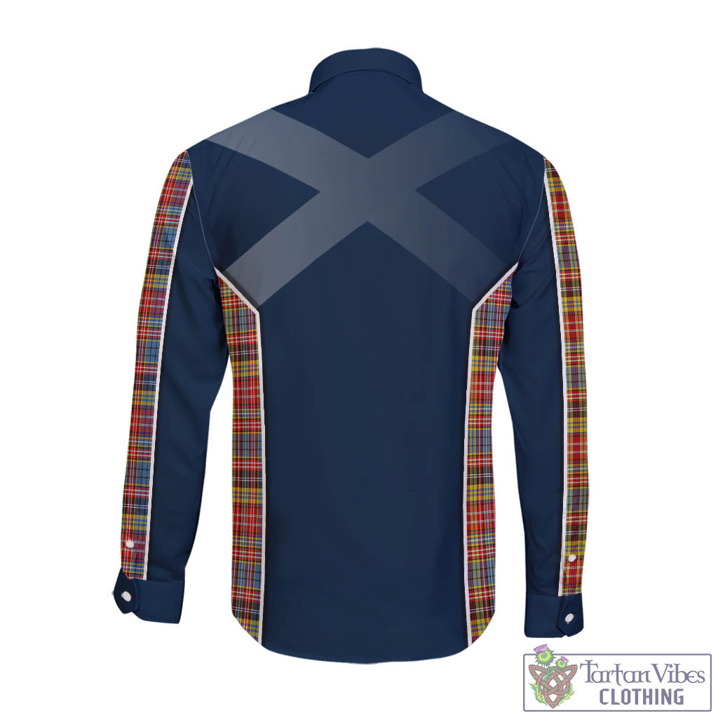 Tartan Vibes Clothing Drummond of Strathallan Modern Tartan Long Sleeve Button Up Shirt with Family Crest and Lion Rampant Vibes Sport Style