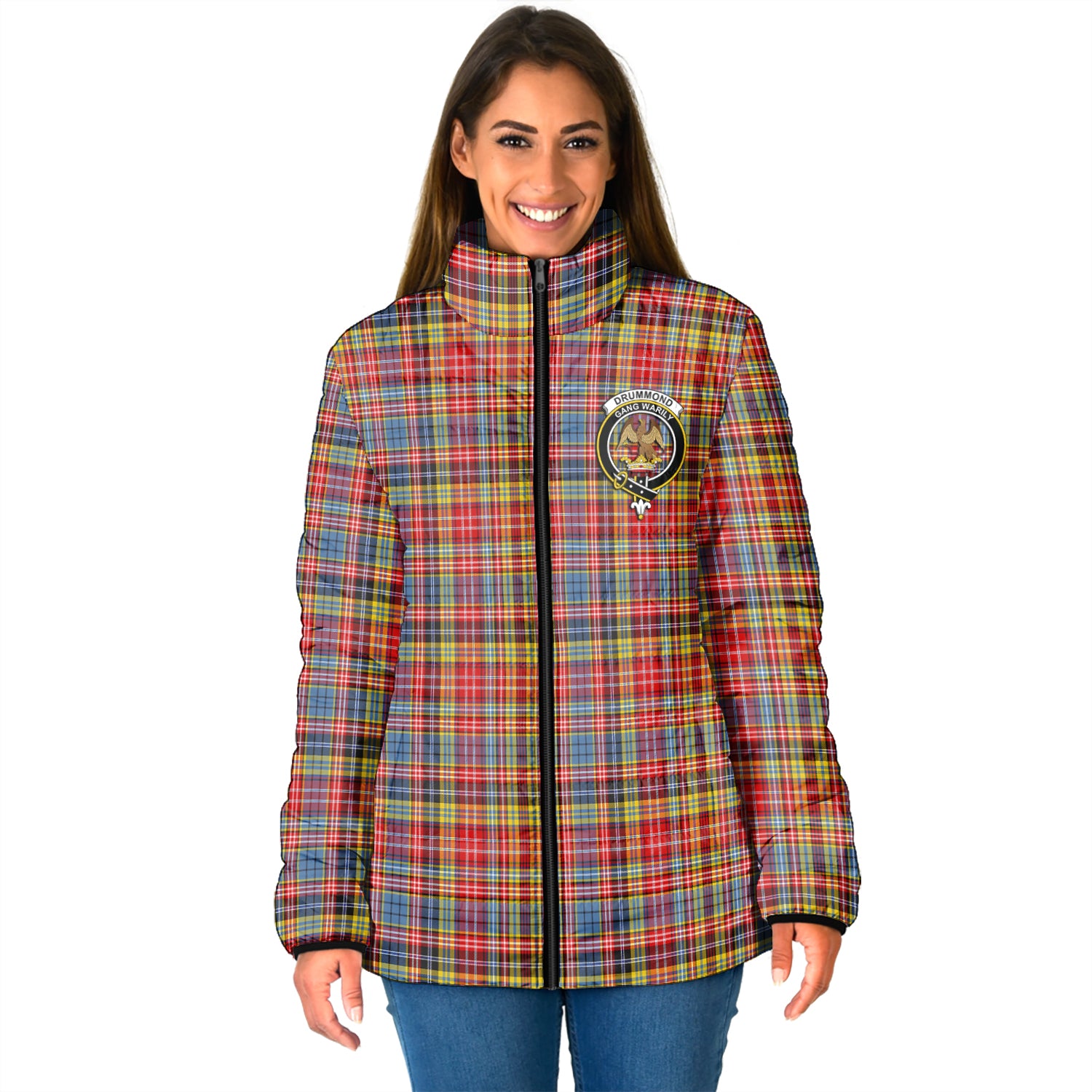 Drummond of Strathallan Modern Tartan Padded Jacket with Family Crest - Tartan Vibes Clothing