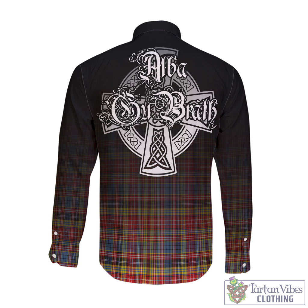 Tartan Vibes Clothing Drummond of Strathallan Modern Tartan Long Sleeve Button Up Featuring Alba Gu Brath Family Crest Celtic Inspired