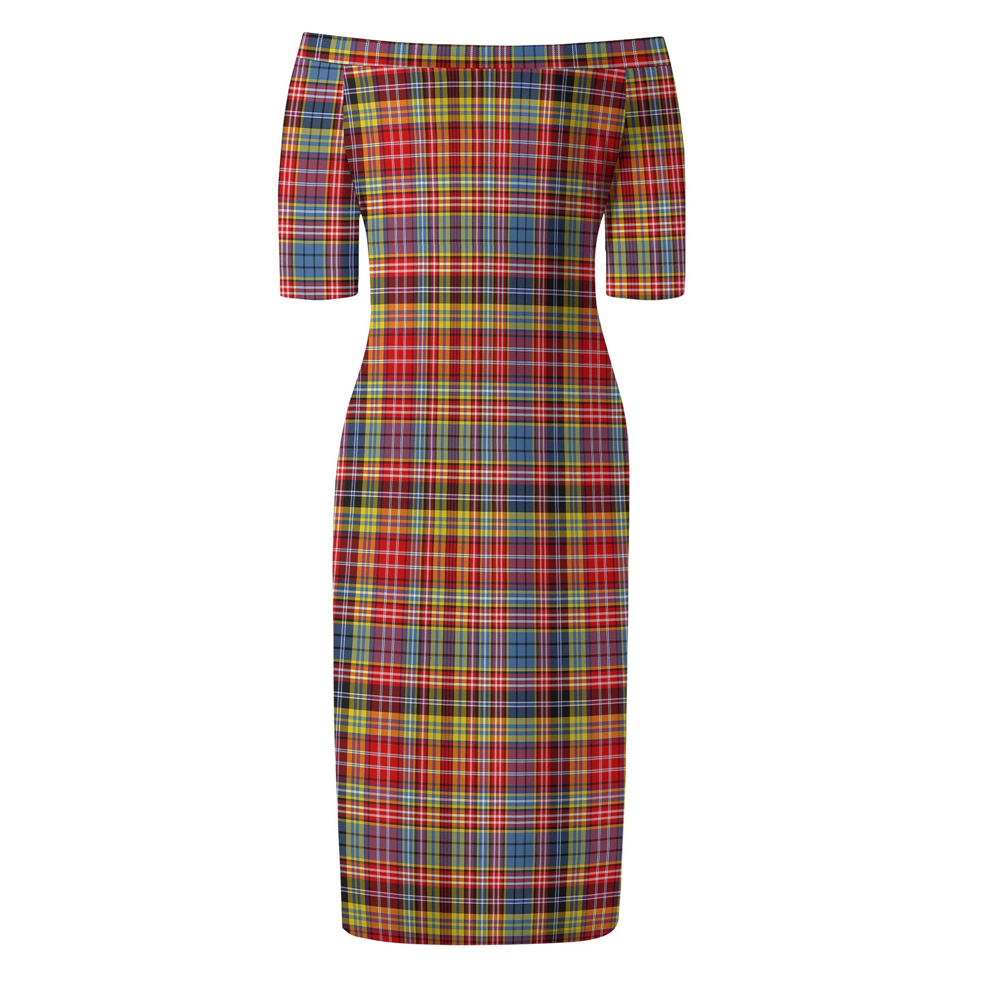 Drummond of Strathallan Modern Tartan Off Shoulder Lady Dress - Tartanvibesclothing