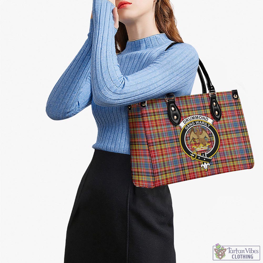 Tartan Vibes Clothing Drummond of Strathallan Modern Tartan Luxury Leather Handbags with Family Crest