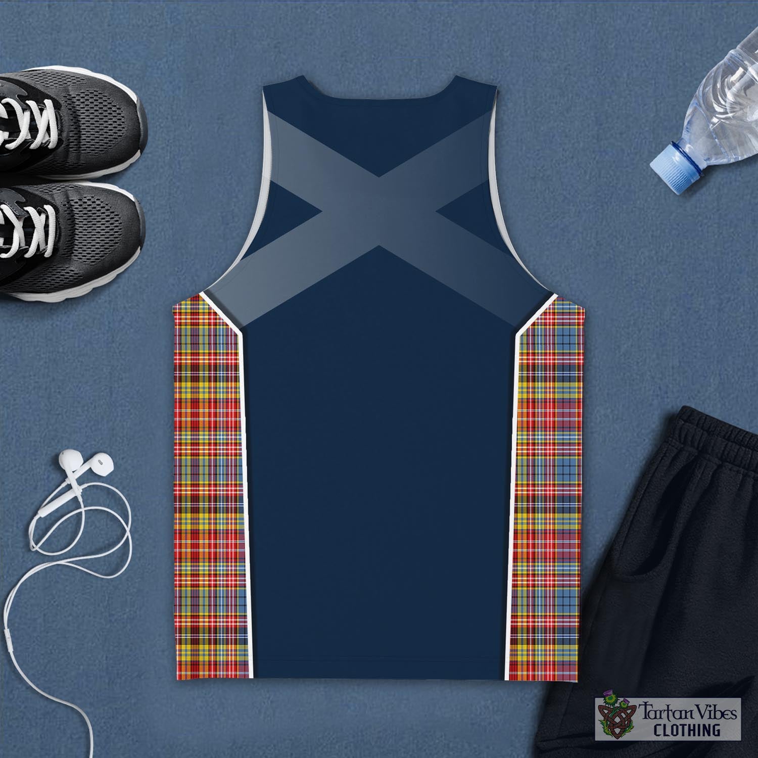 Tartan Vibes Clothing Drummond of Strathallan Modern Tartan Men's Tanks Top with Family Crest and Scottish Thistle Vibes Sport Style