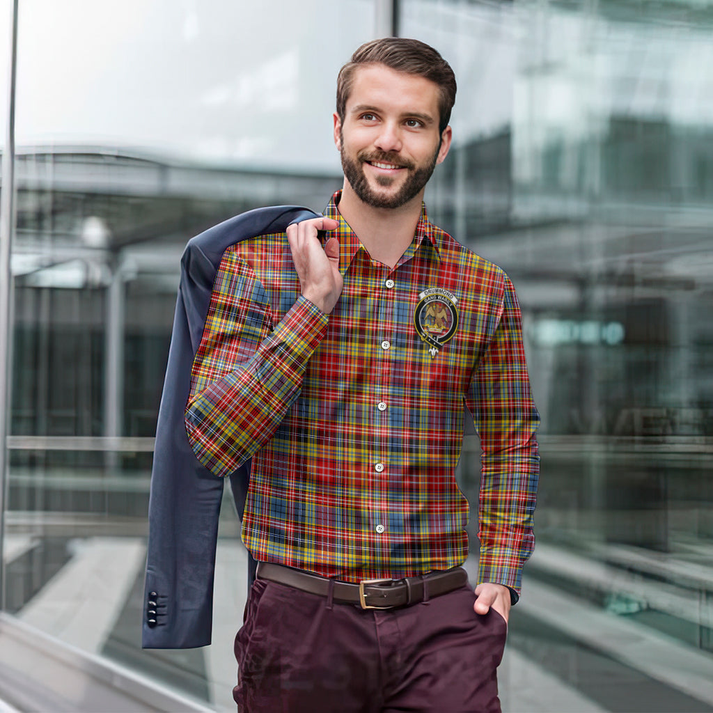 drummond-of-strathallan-modern-tartan-long-sleeve-button-up-shirt-with-family-crest