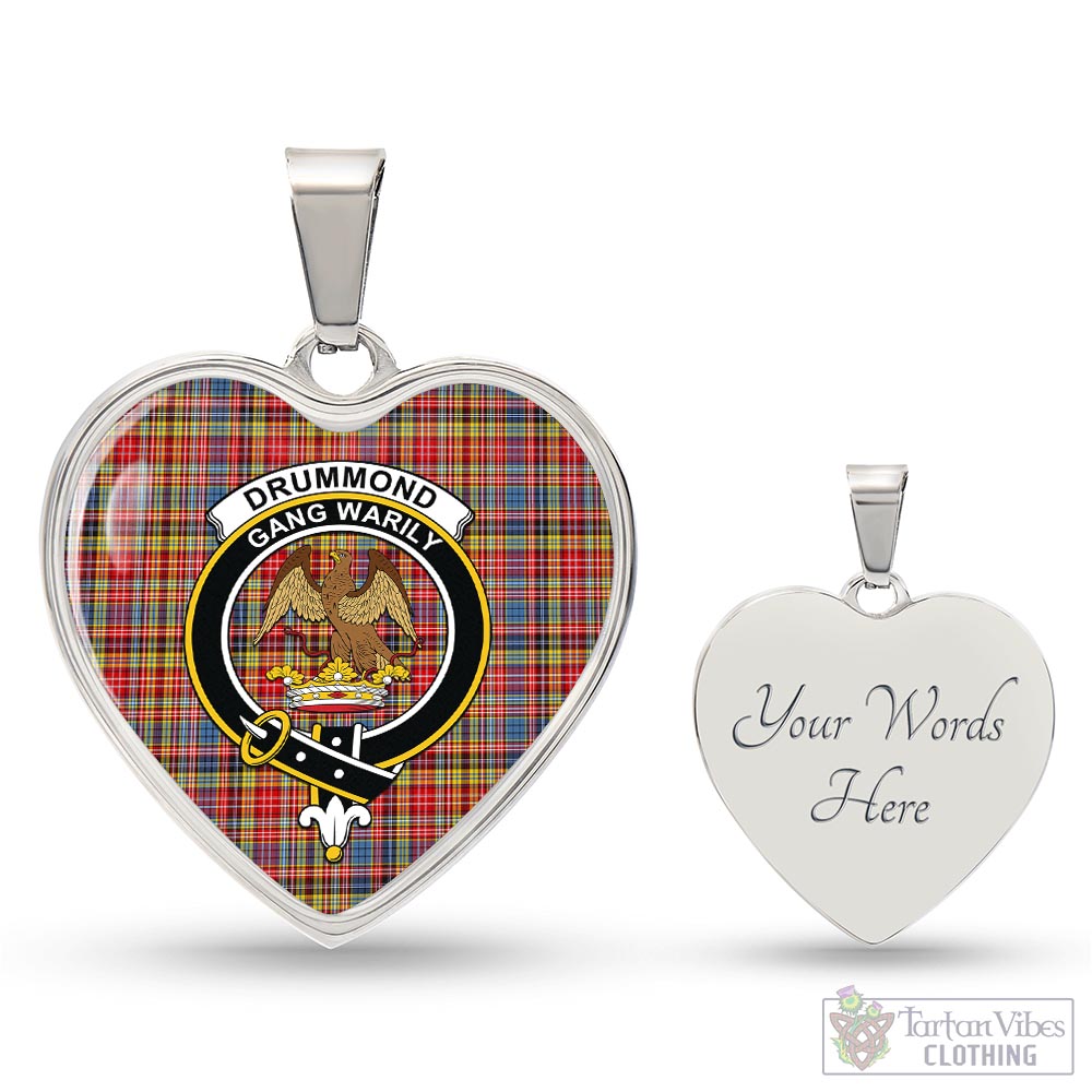 Tartan Vibes Clothing Drummond of Strathallan Modern Tartan Heart Necklace with Family Crest