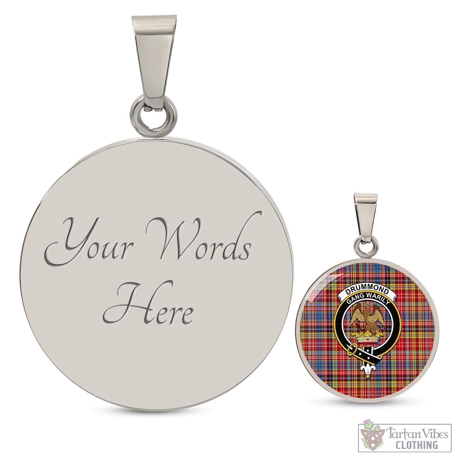 Tartan Vibes Clothing Drummond of Strathallan Modern Tartan Circle Necklace with Family Crest