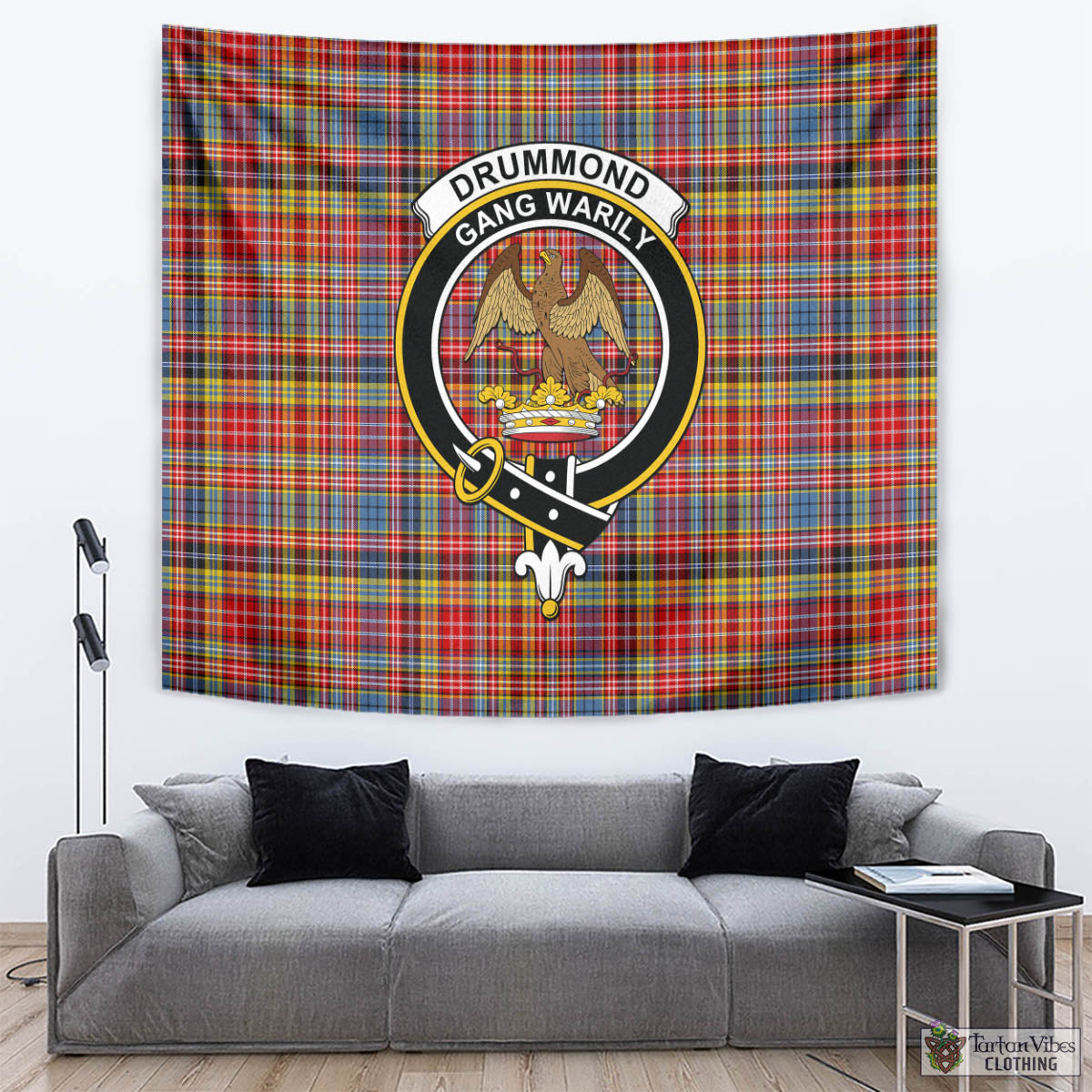 Tartan Vibes Clothing Drummond of Strathallan Modern Tartan Tapestry Wall Hanging and Home Decor for Room with Family Crest