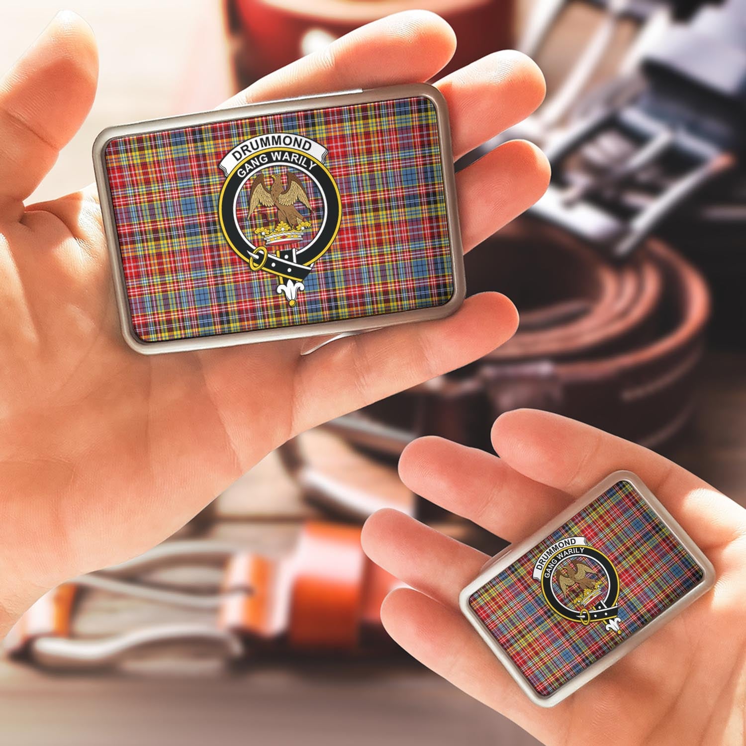 Drummond of Strathallan Modern Tartan Belt Buckles with Family Crest - Tartan Vibes Clothing