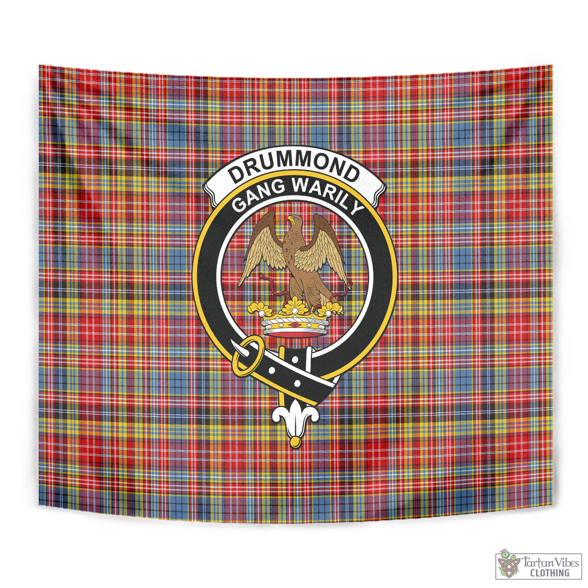 Tartan Vibes Clothing Drummond of Strathallan Modern Tartan Tapestry Wall Hanging and Home Decor for Room with Family Crest