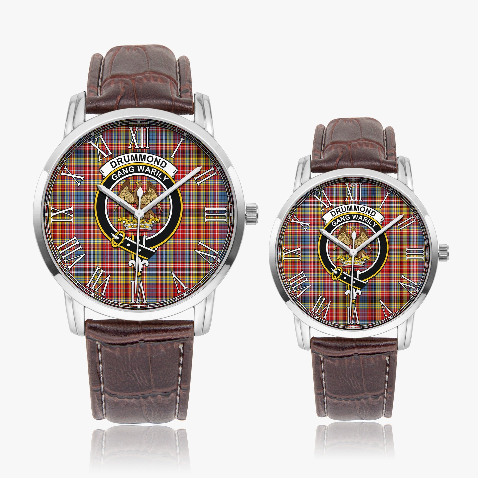 Drummond of Strathallan Modern Tartan Family Crest Leather Strap Quartz Watch - Tartanvibesclothing