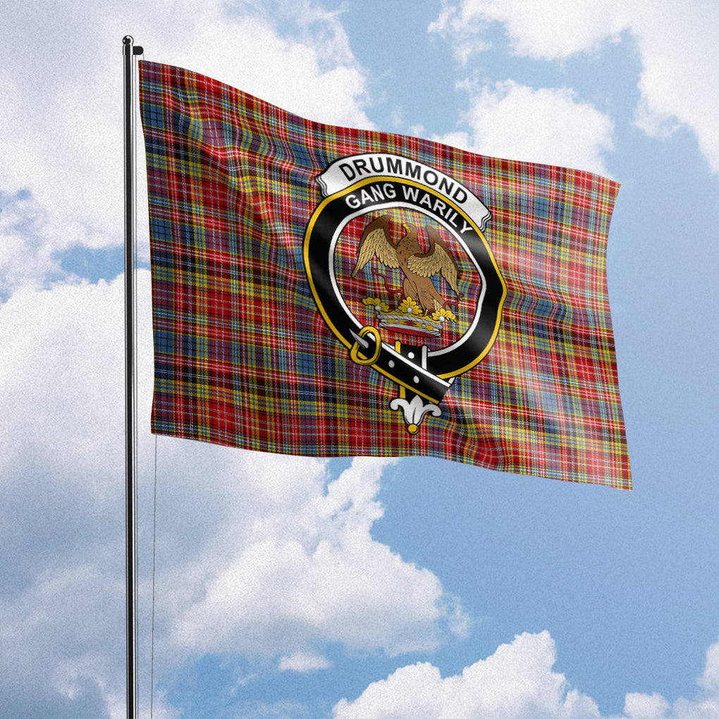 Drummond of Strathallan Modern Tartan Flag with Family Crest House Flag (Horizontal) - Tartan Vibes Clothing