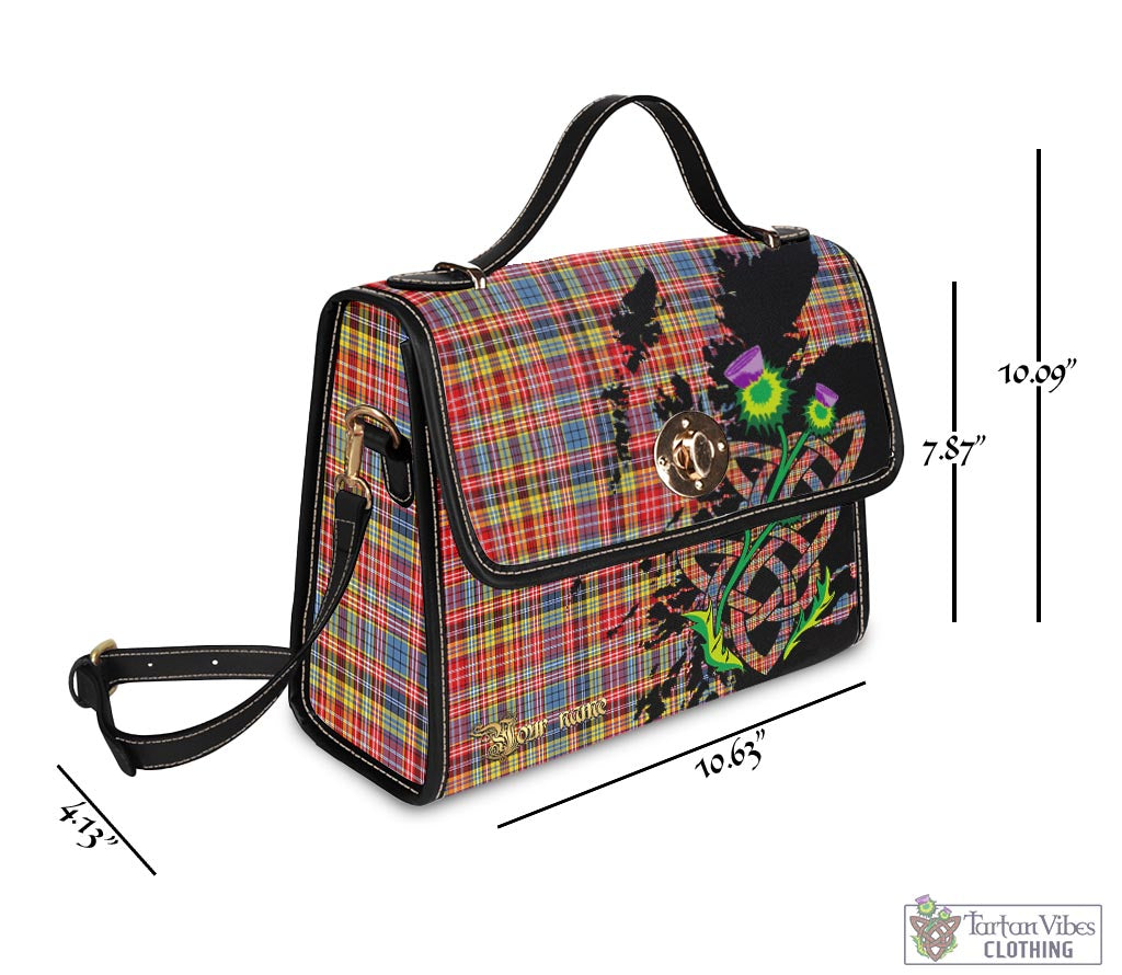 Tartan Vibes Clothing Drummond of Strathallan Modern Tartan Waterproof Canvas Bag with Scotland Map and Thistle Celtic Accents