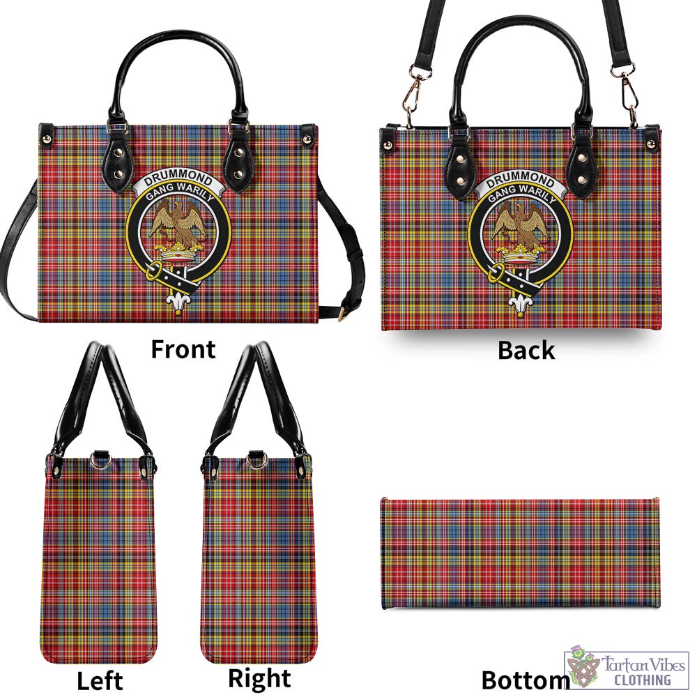 Tartan Vibes Clothing Drummond of Strathallan Modern Tartan Luxury Leather Handbags with Family Crest