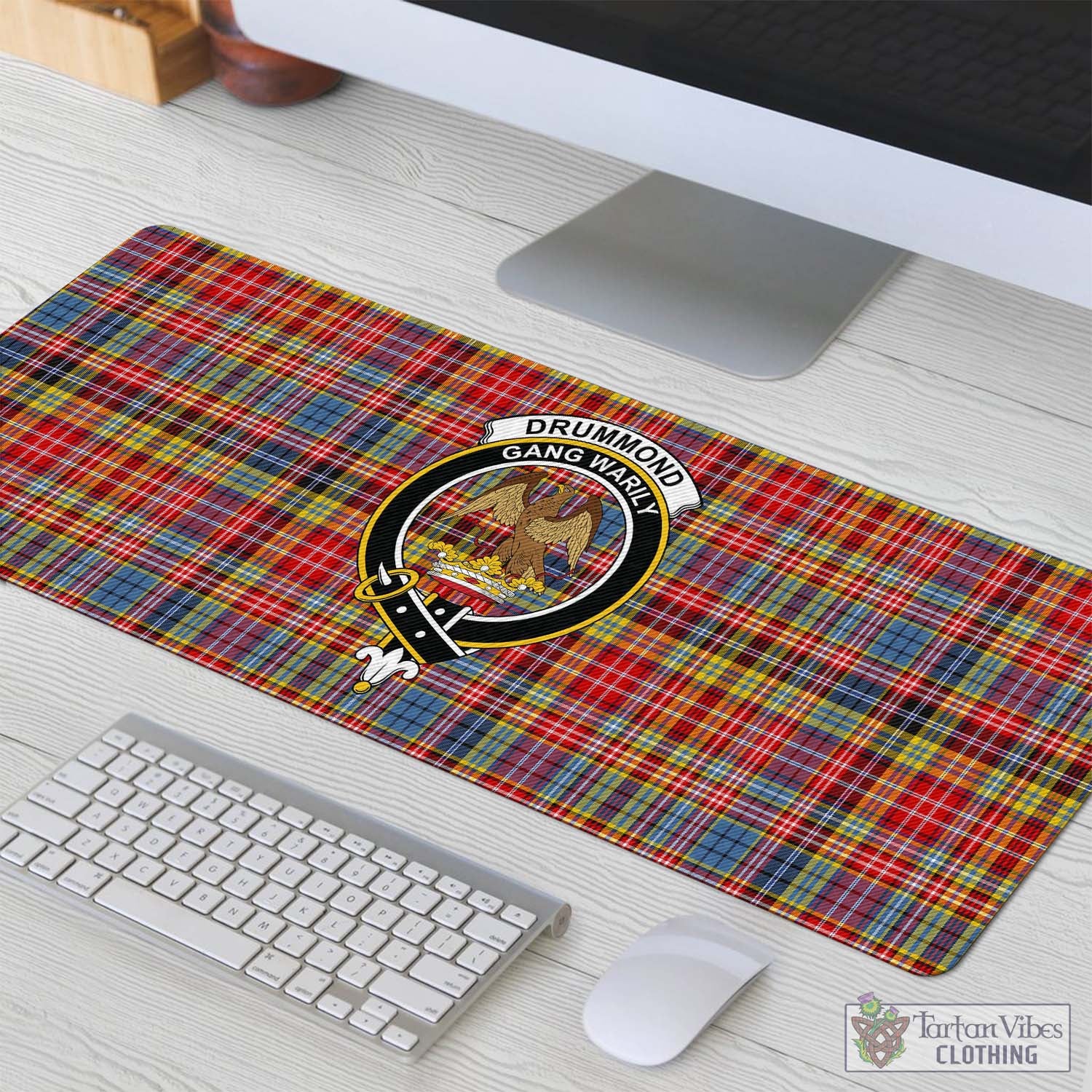 Tartan Vibes Clothing Drummond of Strathallan Modern Tartan Mouse Pad with Family Crest