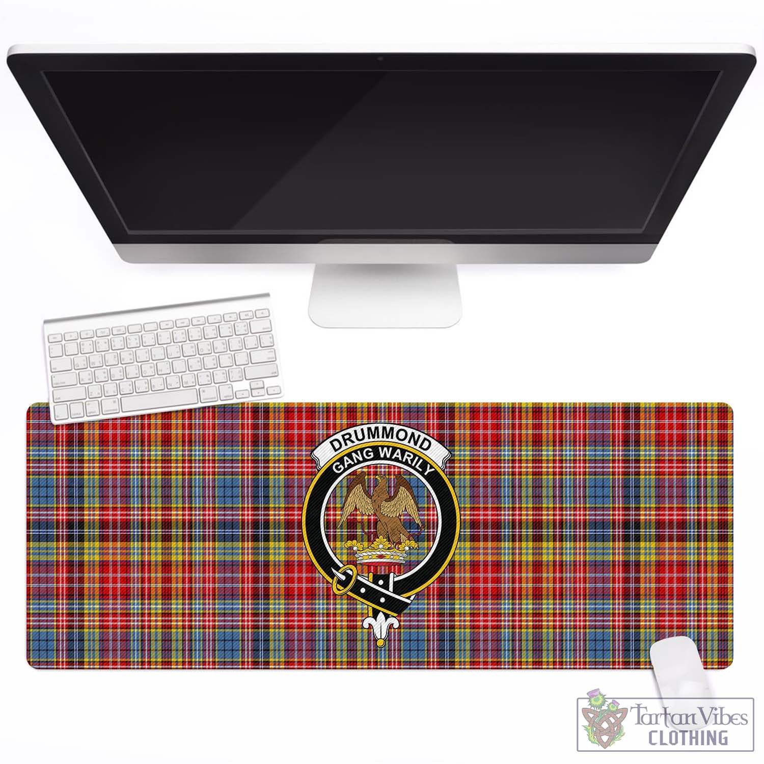 Tartan Vibes Clothing Drummond of Strathallan Modern Tartan Mouse Pad with Family Crest