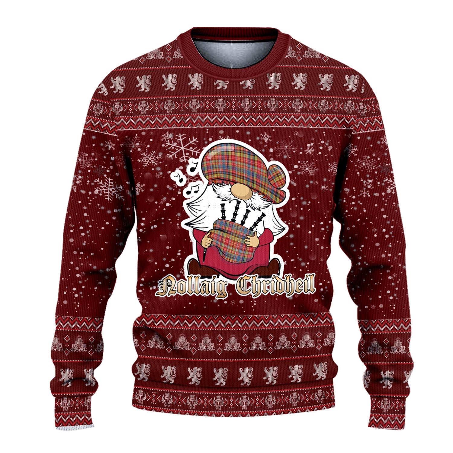 Drummond of Strathallan Modern Clan Christmas Family Knitted Sweater with Funny Gnome Playing Bagpipes - Tartanvibesclothing