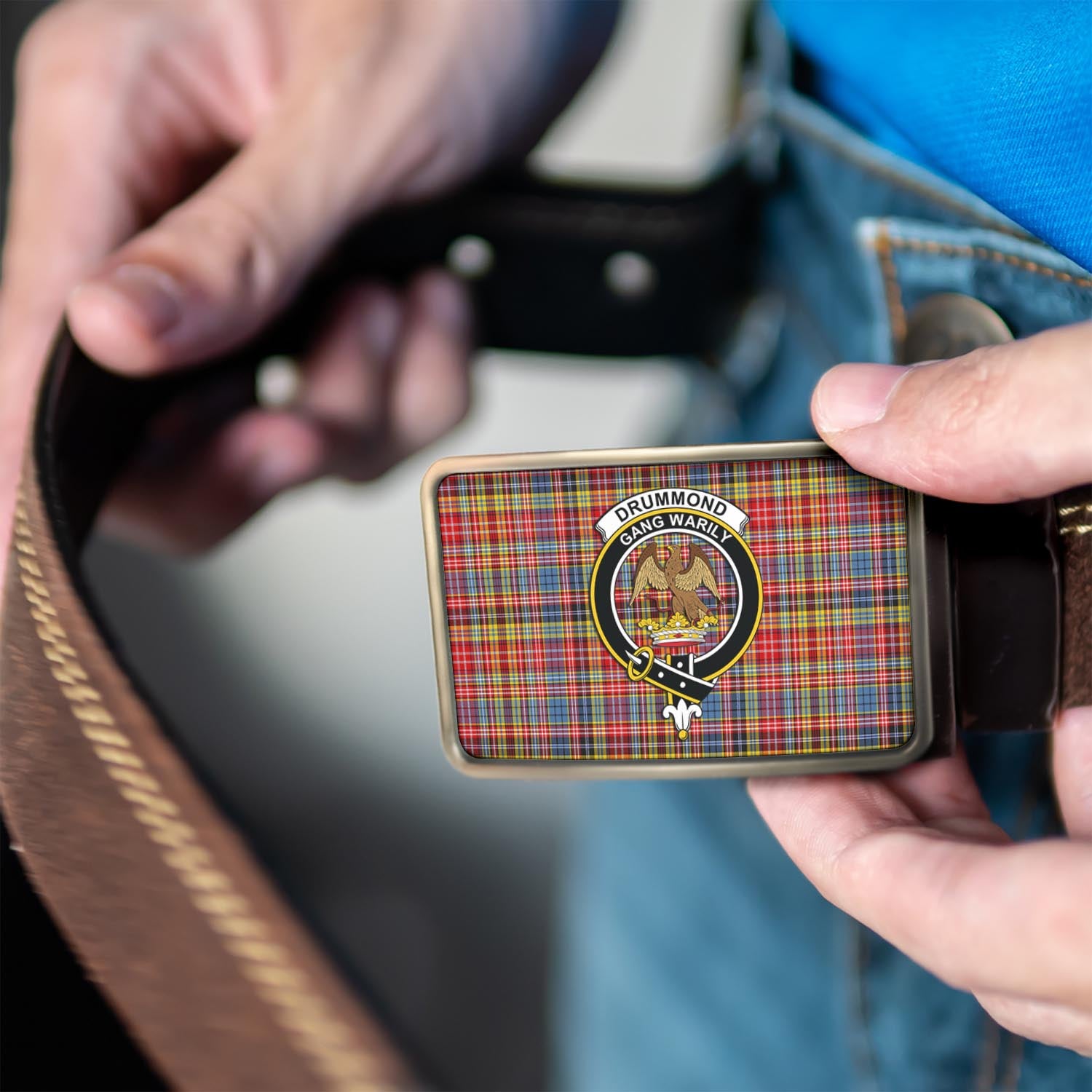 Drummond of Strathallan Modern Tartan Belt Buckles with Family Crest - Tartan Vibes Clothing