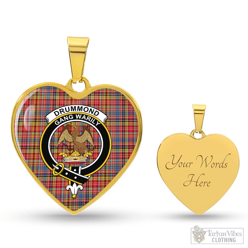 Tartan Vibes Clothing Drummond of Strathallan Modern Tartan Heart Necklace with Family Crest