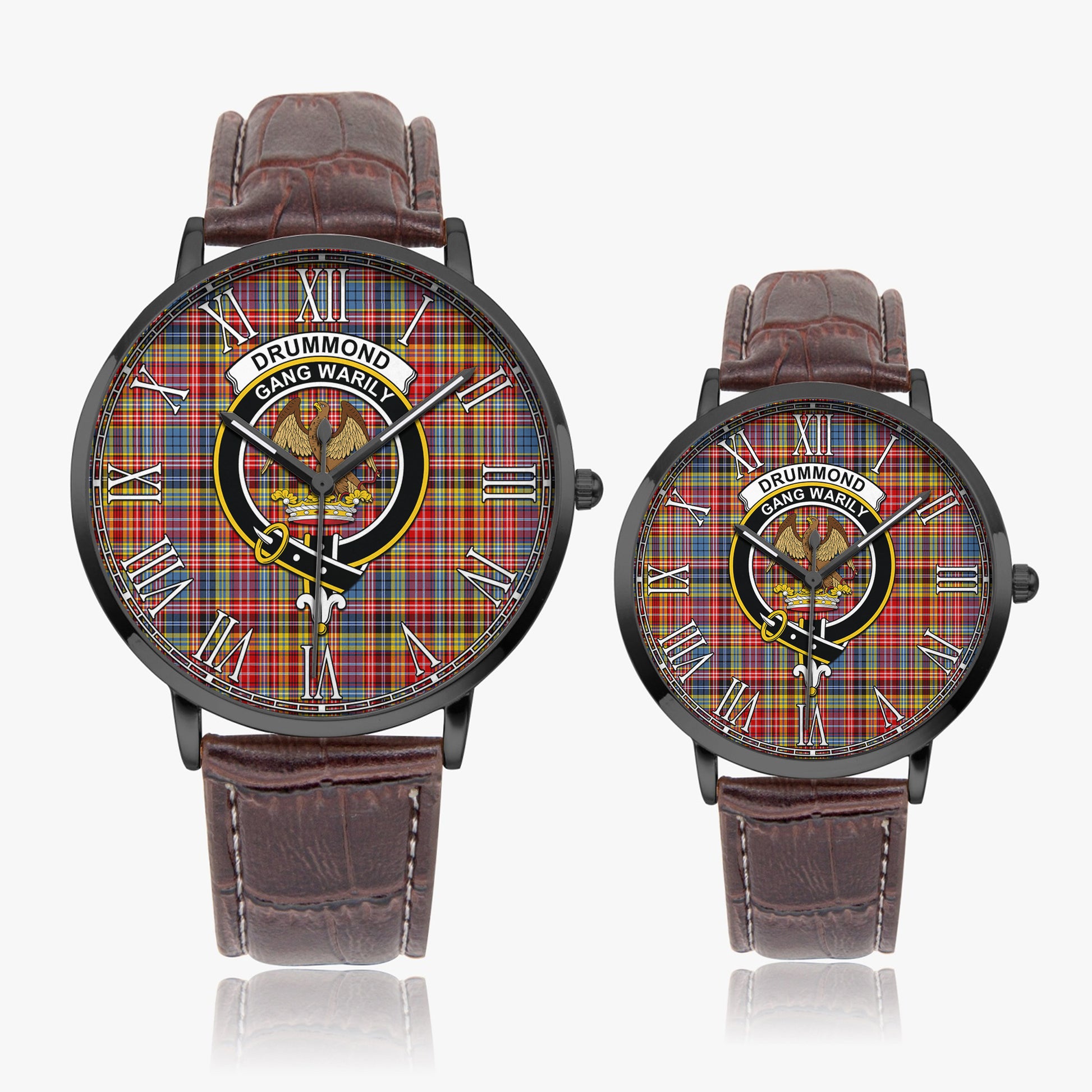 Drummond of Strathallan Modern Tartan Family Crest Leather Strap Quartz Watch - Tartanvibesclothing