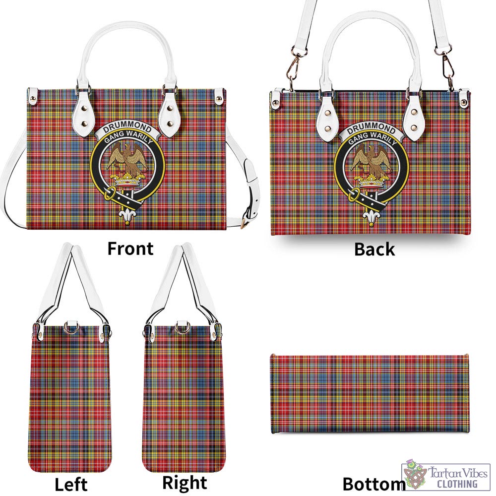 Tartan Vibes Clothing Drummond of Strathallan Modern Tartan Luxury Leather Handbags with Family Crest