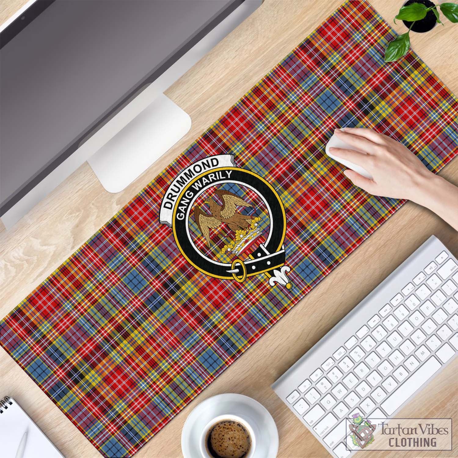 Tartan Vibes Clothing Drummond of Strathallan Modern Tartan Mouse Pad with Family Crest