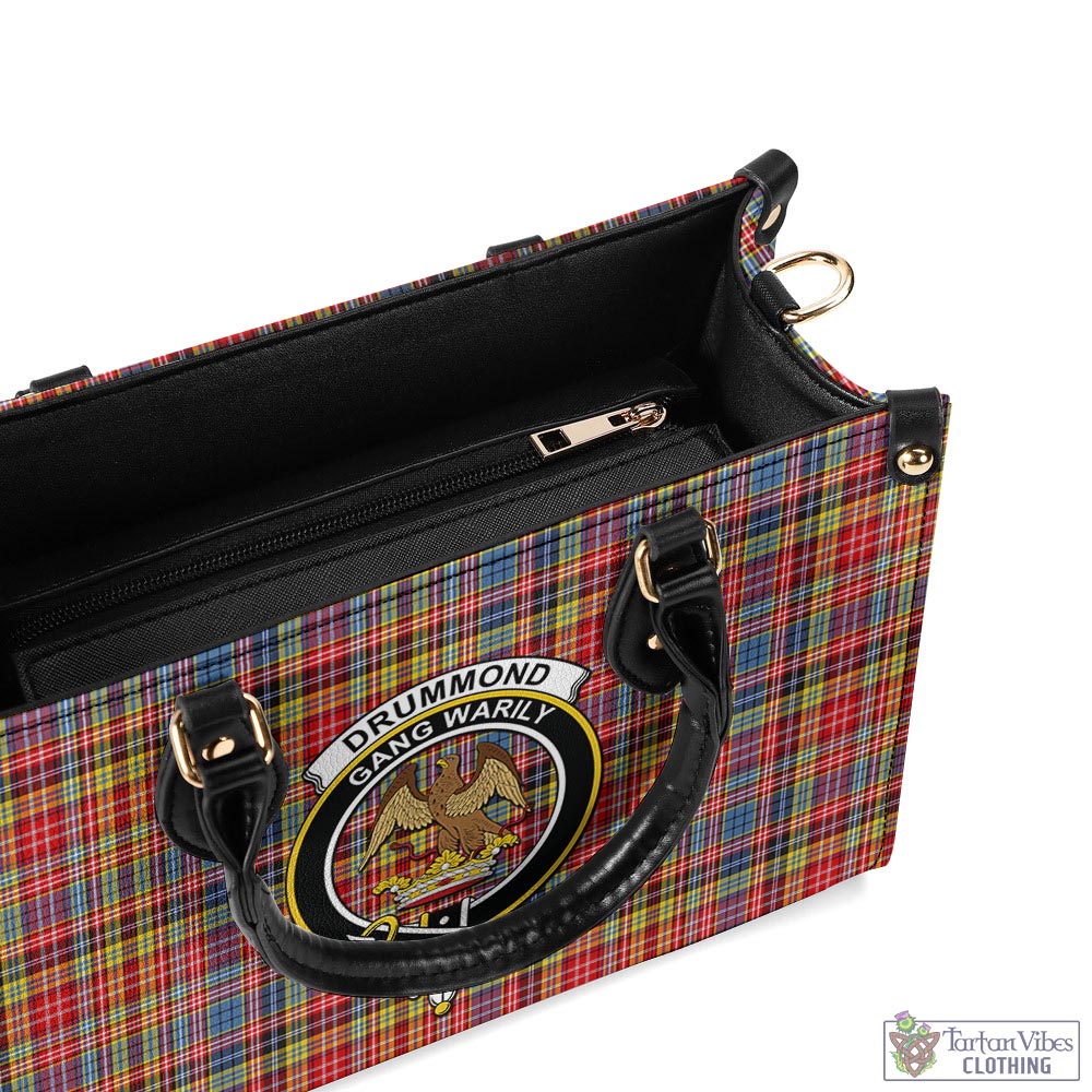 Tartan Vibes Clothing Drummond of Strathallan Modern Tartan Luxury Leather Handbags with Family Crest