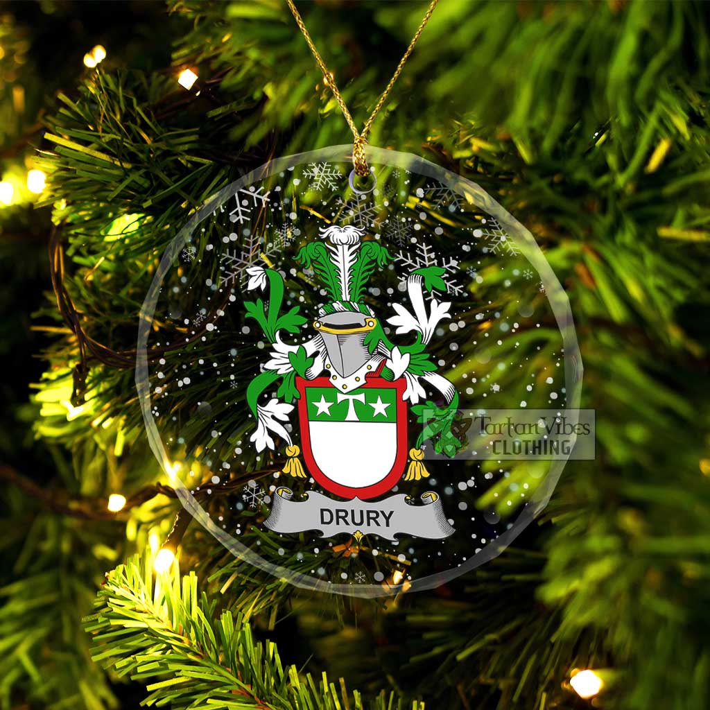 Tartan Vibes Clothing Drury Irish Clan Christmas Glass Ornament with Coat of Arms