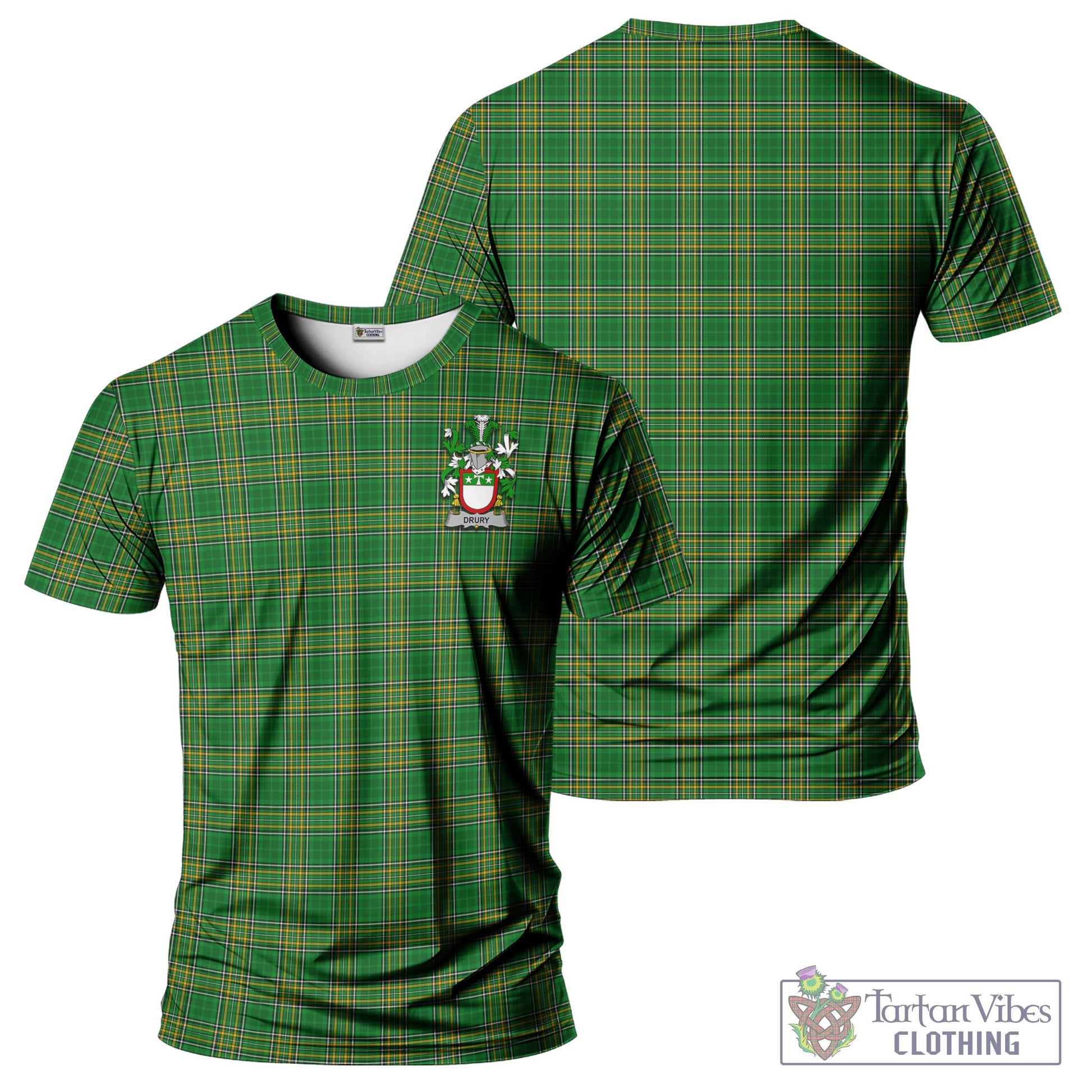 Tartan Vibes Clothing Drury Ireland Clan Tartan T-Shirt with Family Seal