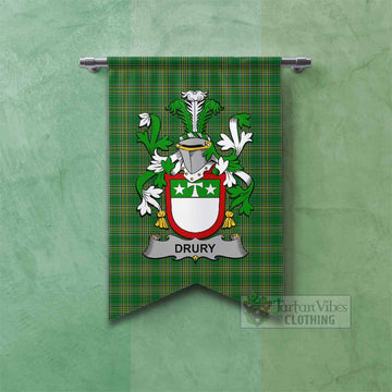 Drury Irish Clan Tartan Gonfalon, Tartan Banner with Coat of Arms Fishtail - Tartan Vibes Clothing