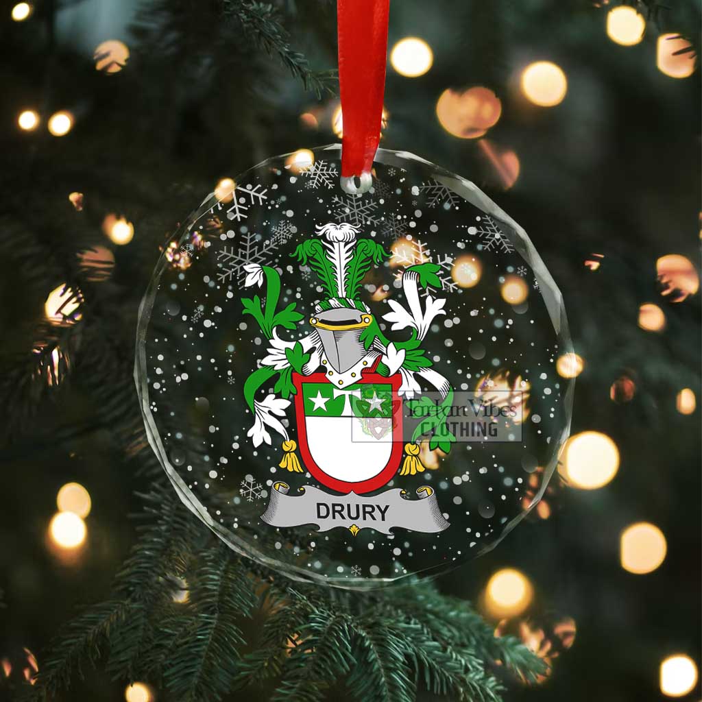 Tartan Vibes Clothing Drury Irish Clan Christmas Glass Ornament with Coat of Arms