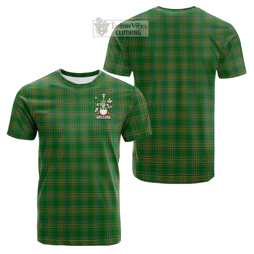 Tartan Vibes Clothing Drury Irish Clan Tartan Cotton T-shirt with Coat of Arms