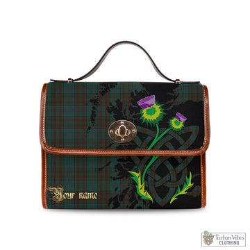 Dublin County Ireland Tartan Waterproof Canvas Bag with Scotland Map and Thistle Celtic Accents Brown Leather Strap One Size 10.5*20*27cm - Tartan Vibes Clothing