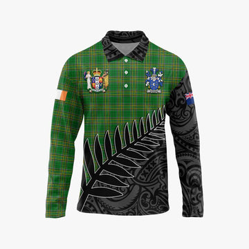 Duggan Irish Clan Tartan Long Sleeve Polo Shirt with Coat of Arms New Zealand Silver Fern Half Style