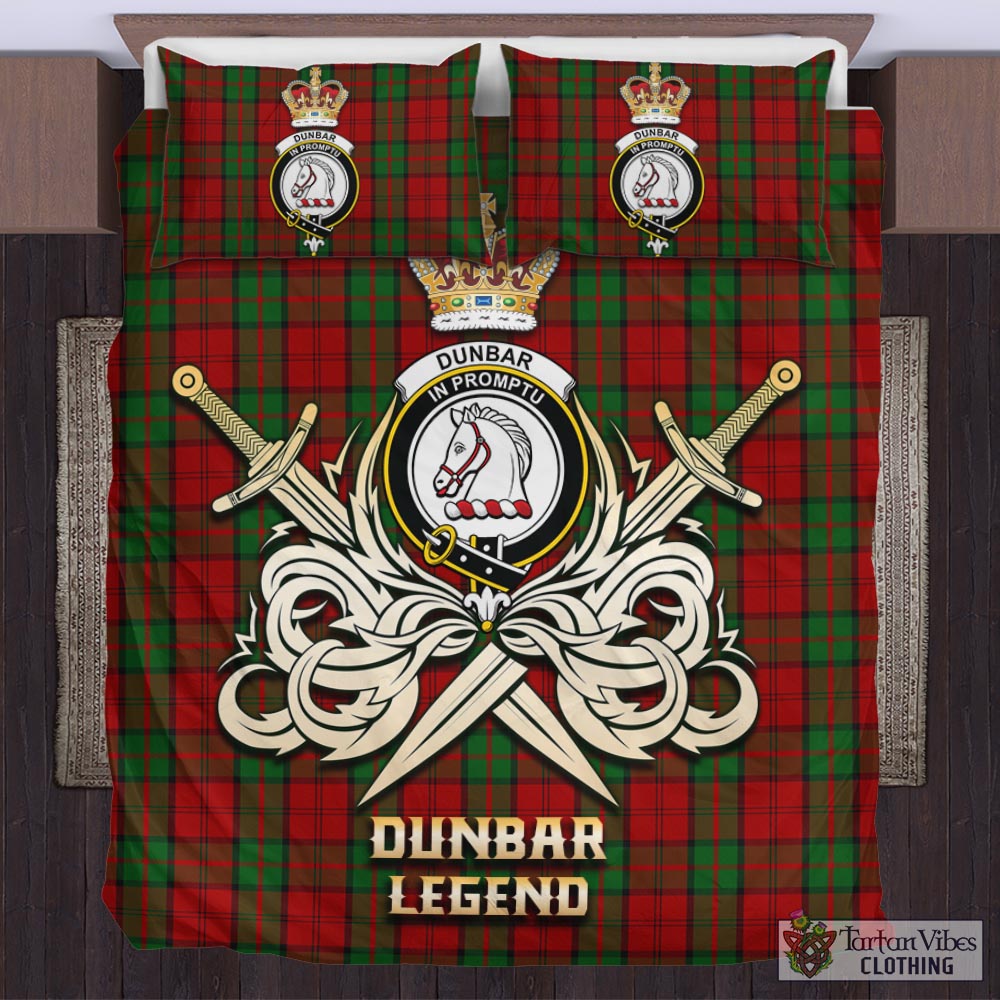 Tartan Vibes Clothing Dunbar Tartan Bedding Set with Clan Crest and the Golden Sword of Courageous Legacy