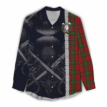 Dunbar Tartan Women's Casual Shirt with Family Crest Cross Sword Thistle Celtic Vibes