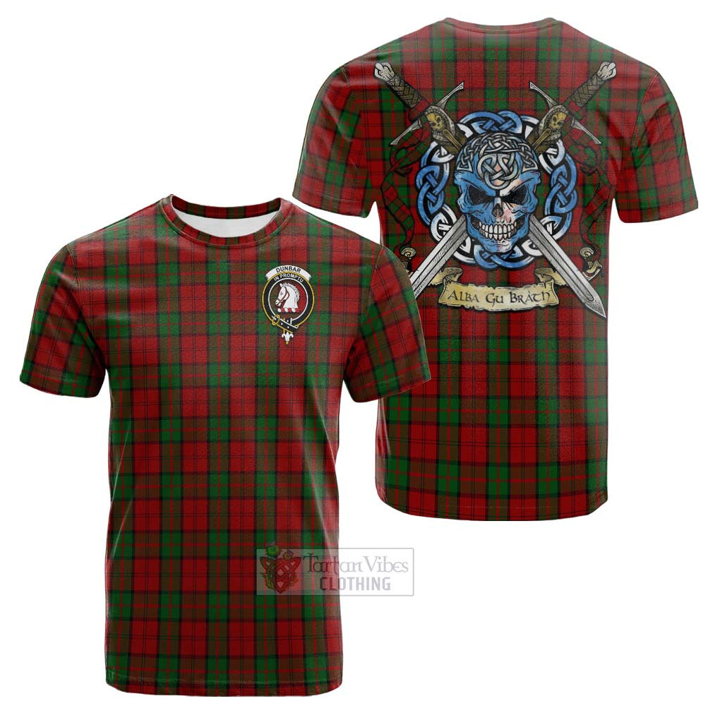 Tartan Vibes Clothing Dunbar Tartan Cotton T-shirt with Family Crest Celtic Skull Style