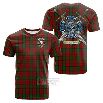 Dunbar Tartan Cotton T-shirt with Family Crest Celtic Skull Style